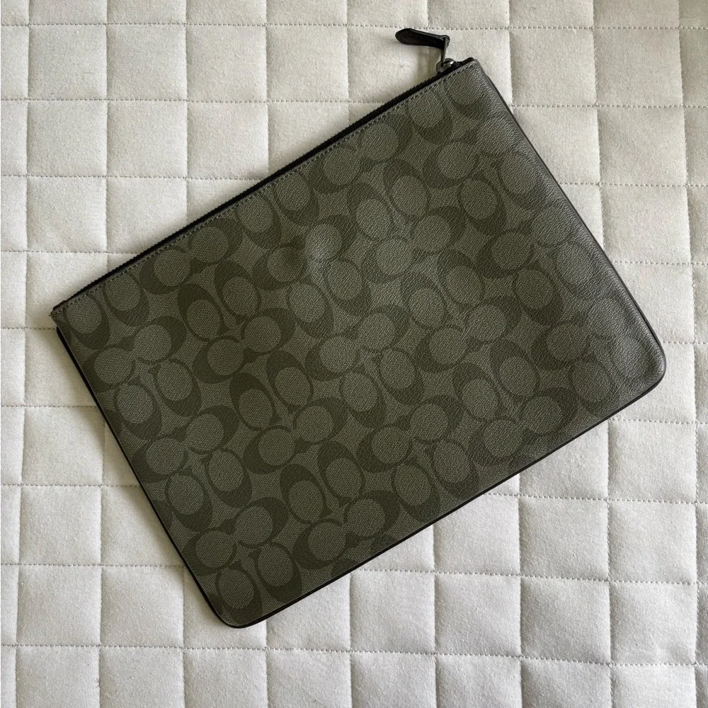 Coach Brown/Gray Laptop Bag/Tablet Case with Monogram Pattern